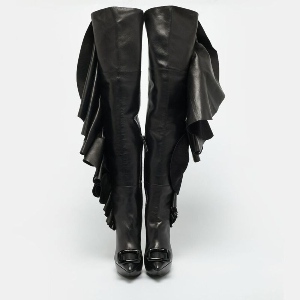 Roger Vivier Viv Size 40 Black Leather Knee Length Boots - Picture 3 of 7